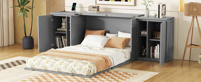 Full Murphy Bed with Shelves Gray