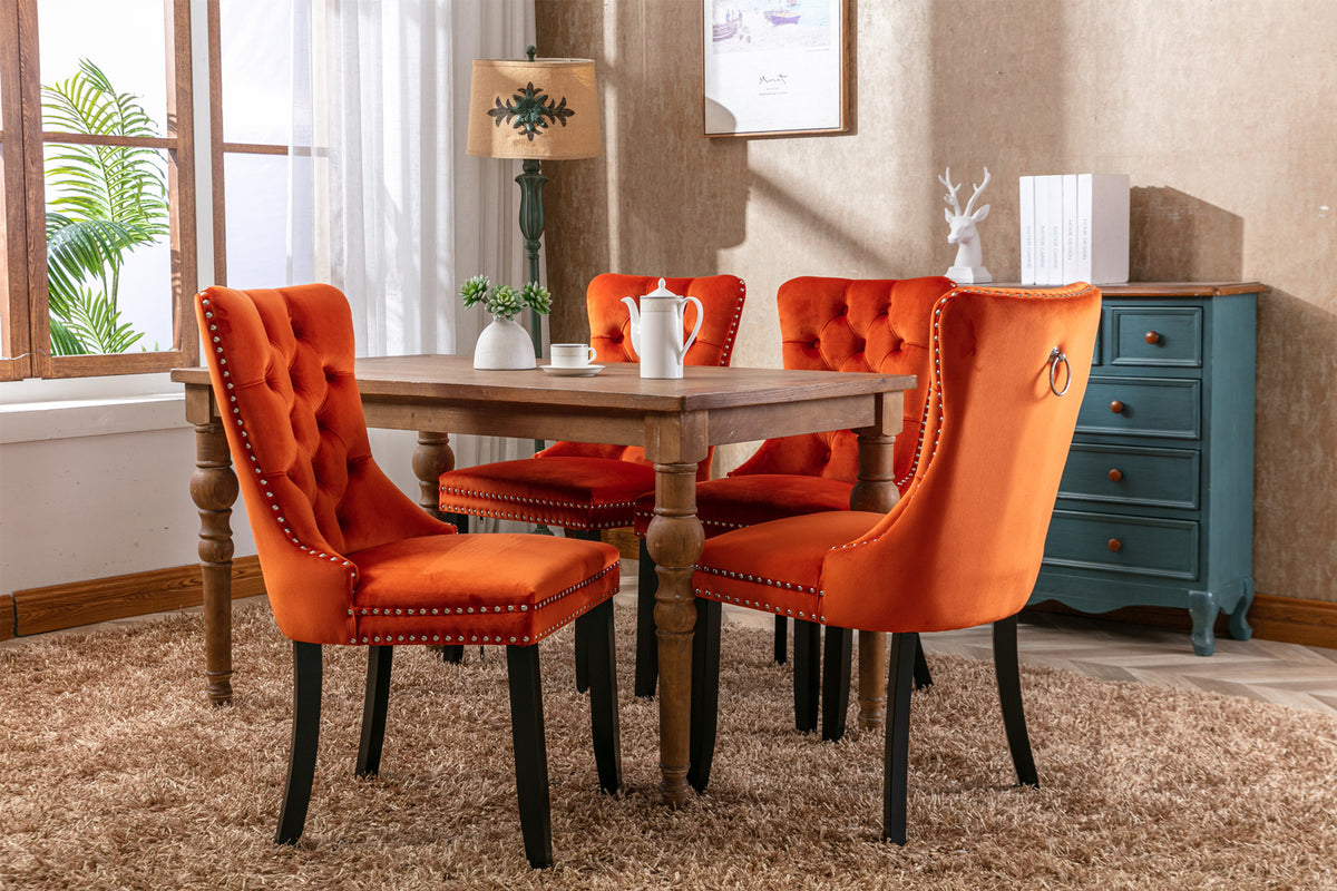 Nikki Tufted Linen Dining Chair Set (2 pcs) – Orange