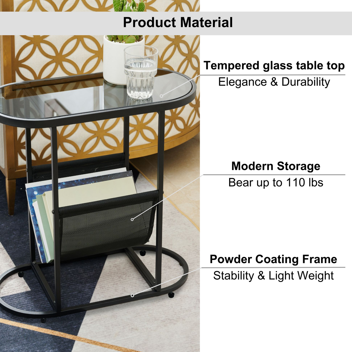 Oval Glass End Tables Set of 2