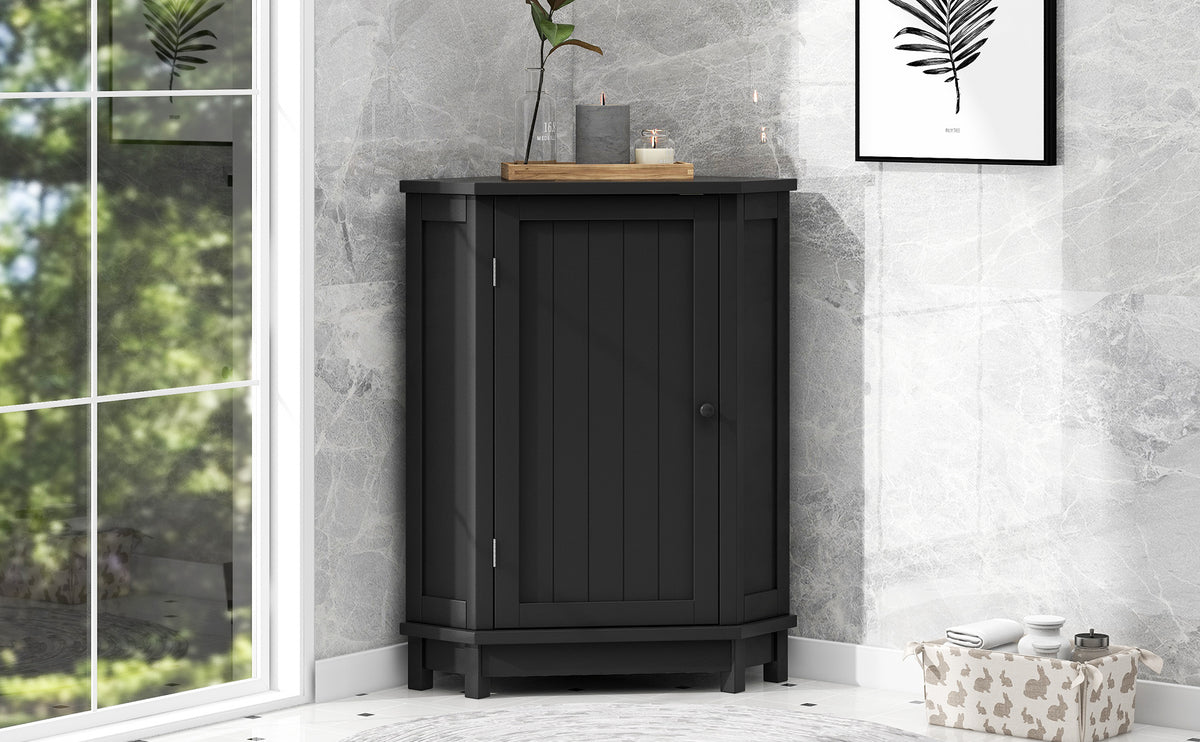 Black Corner Bathroom Storage Cabinet Adjustable Shelves