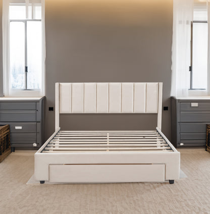 Queen Velvet Storage Bed Beige