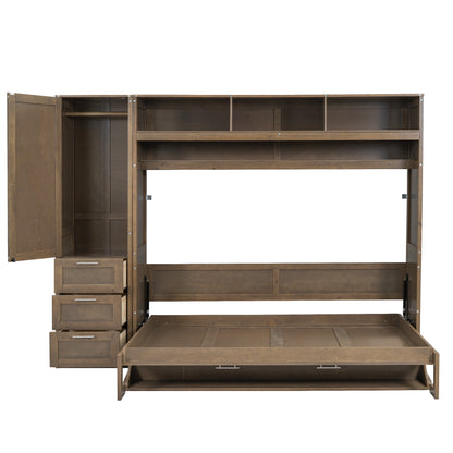 Antique Grey Murphy Bed with Storage Drawers