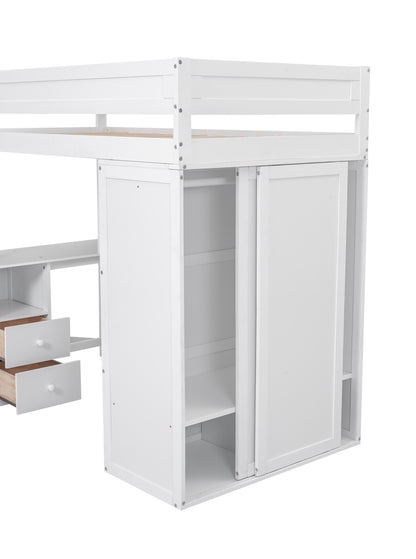 White Twin Loft Bed with Desk