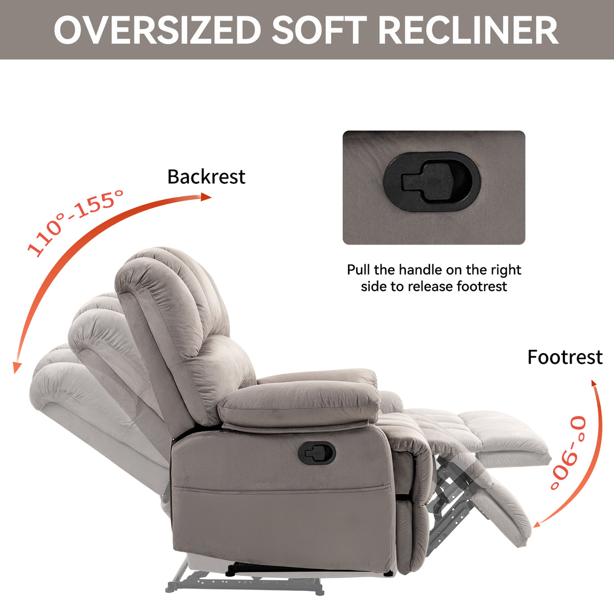 Manual Recliner Chair Fabric Gray