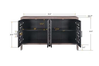 Four-Door Country Media Cabinet with Shelves Brown