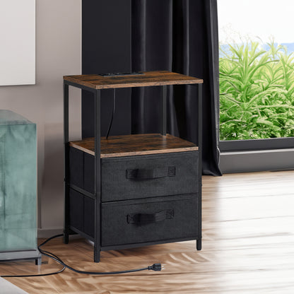 Bedside Table with USB Charging and Storage Drawers