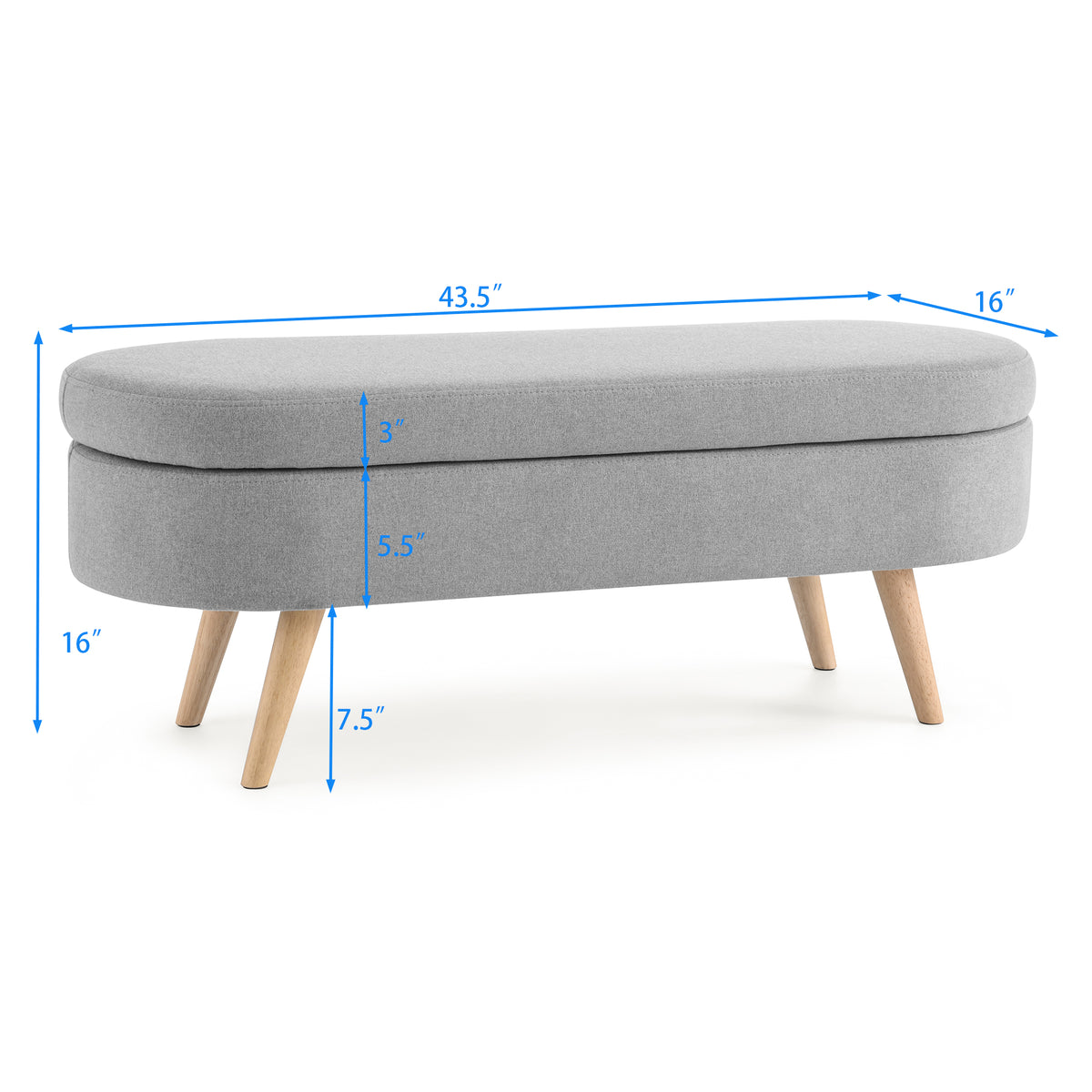 Oval Lift-Top Storage Ottoman – Gray