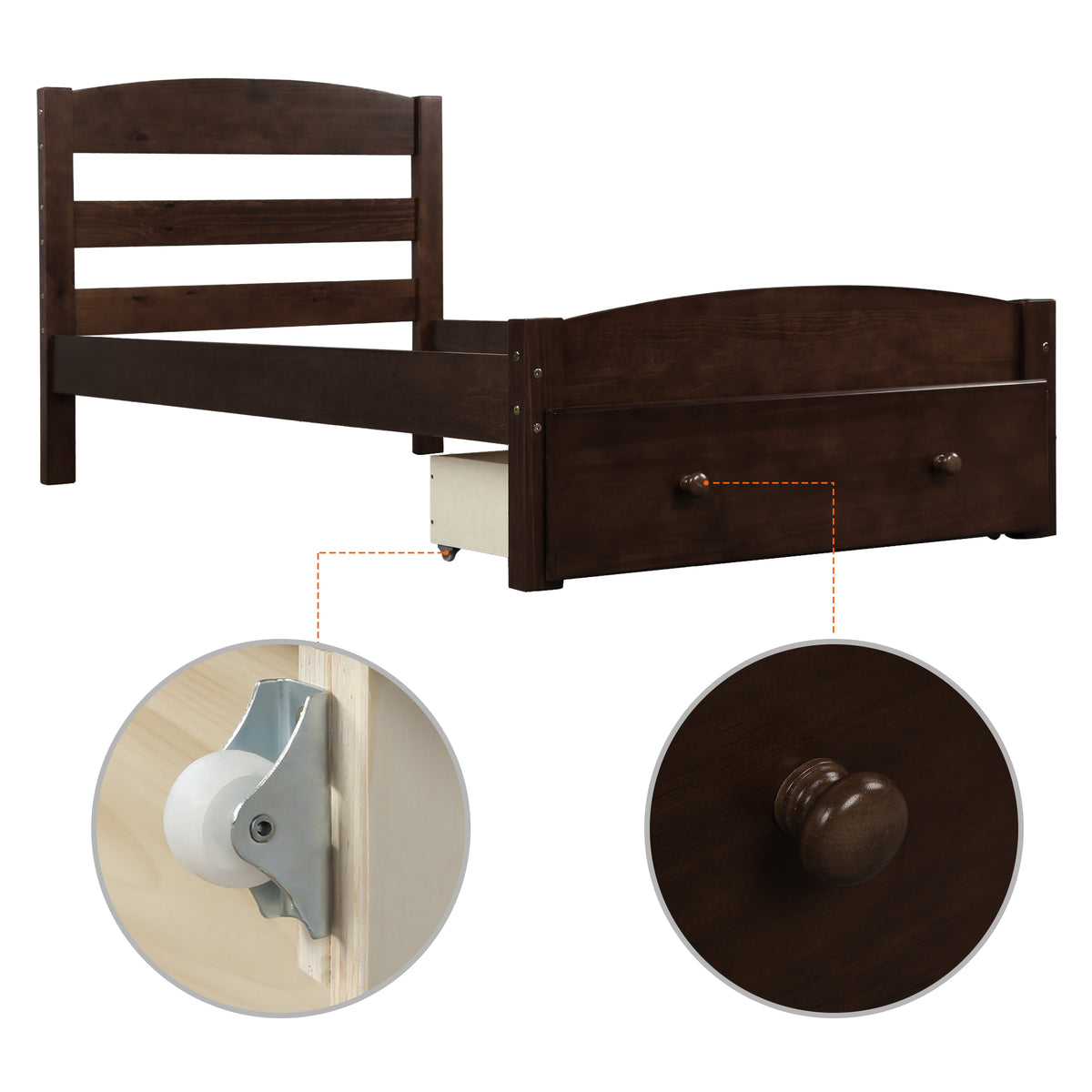 Espresso Twin Platform Bed with Storage Drawer