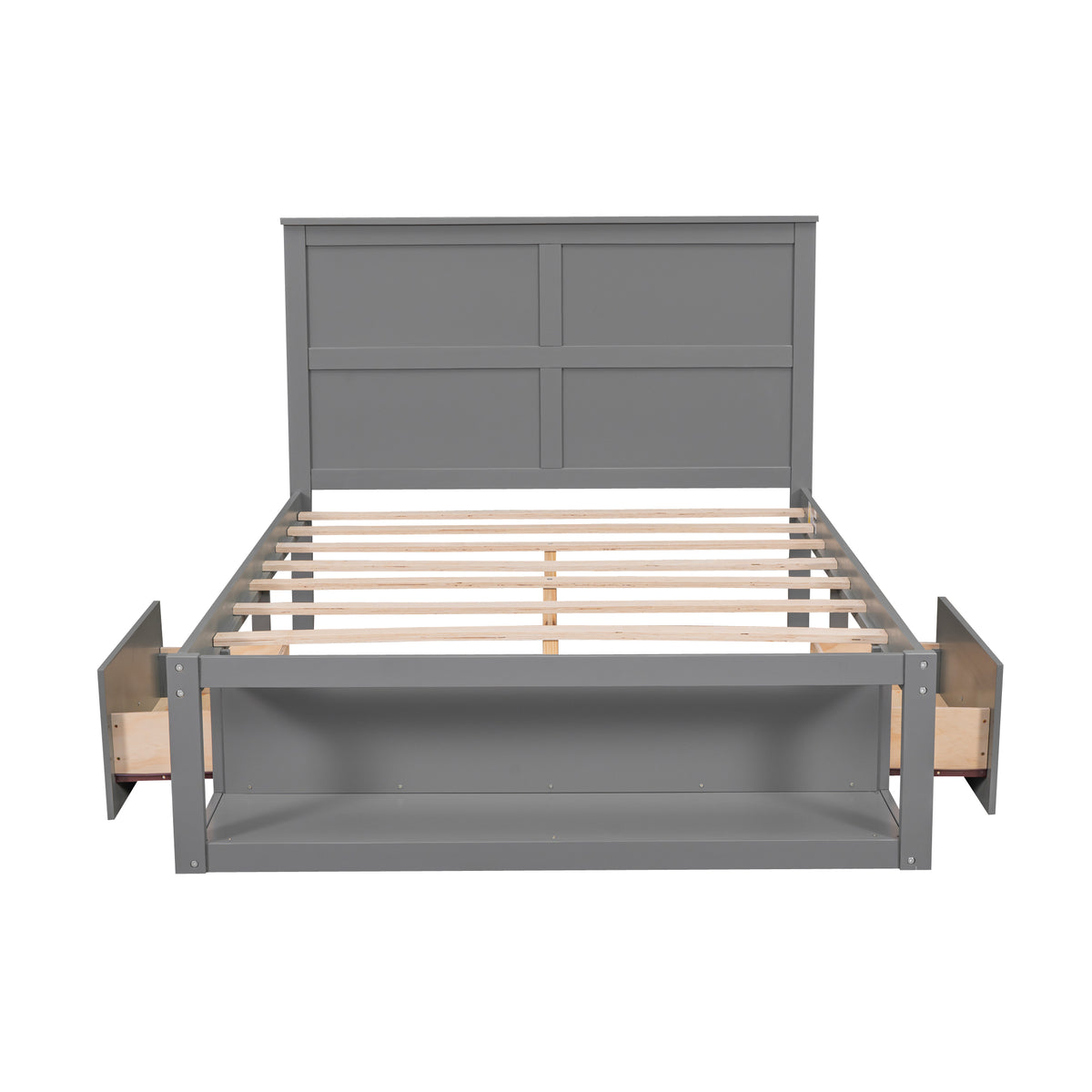Full Platform Bed with Drawers – Gray Finish