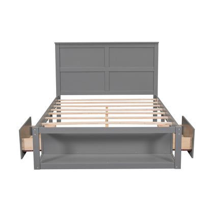 Full Platform Bed with Drawers – Gray Finish