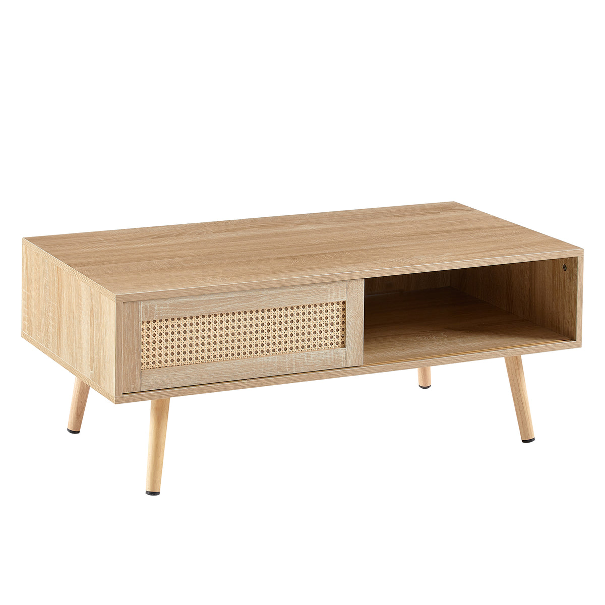 Rattan Coffee Table with Sliding Door Storage