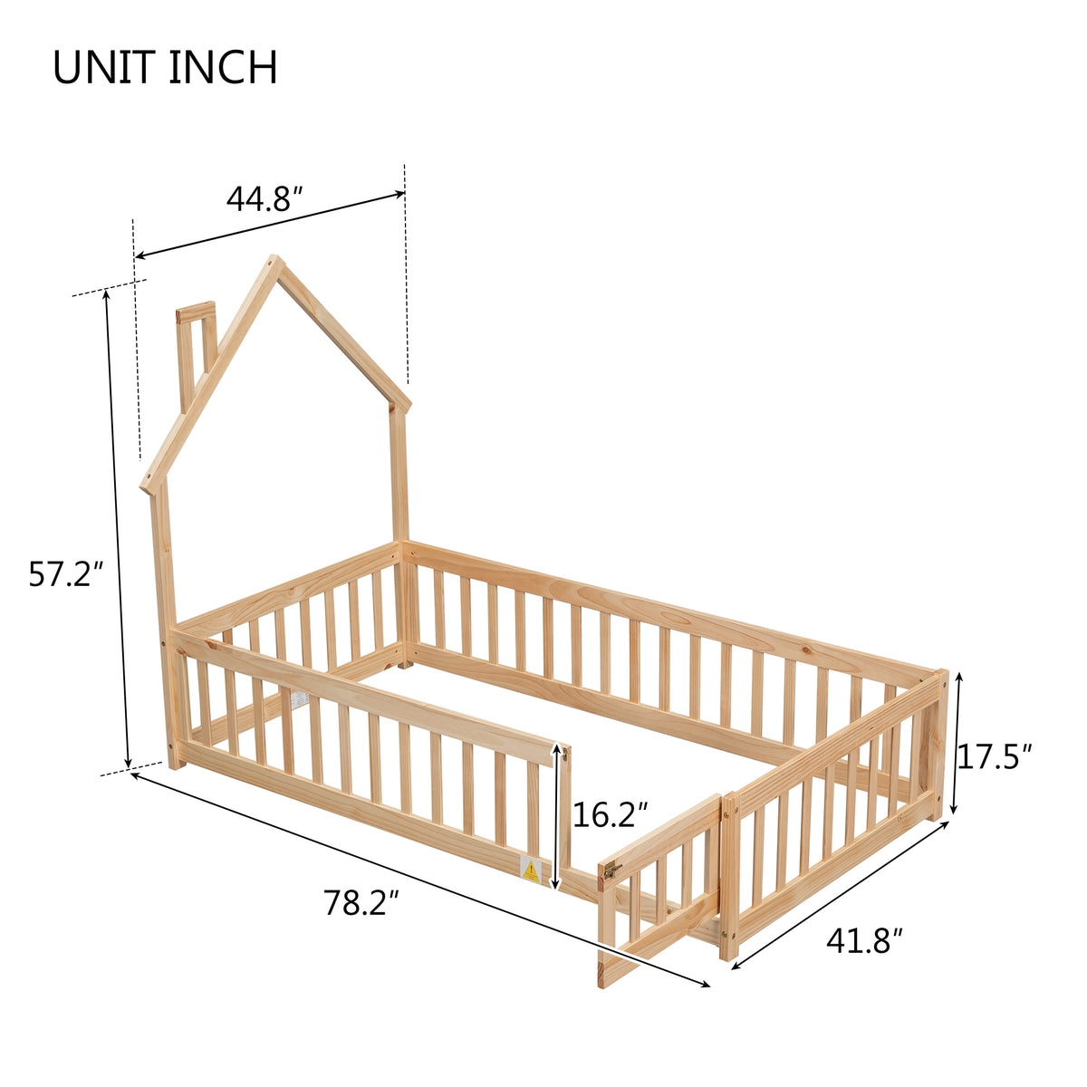 Metal House Floor Bed with Fence – Natural