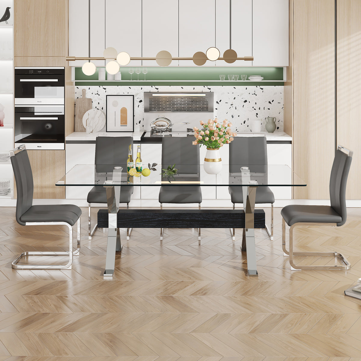Glass Dining Table – Silver Metal Legs
