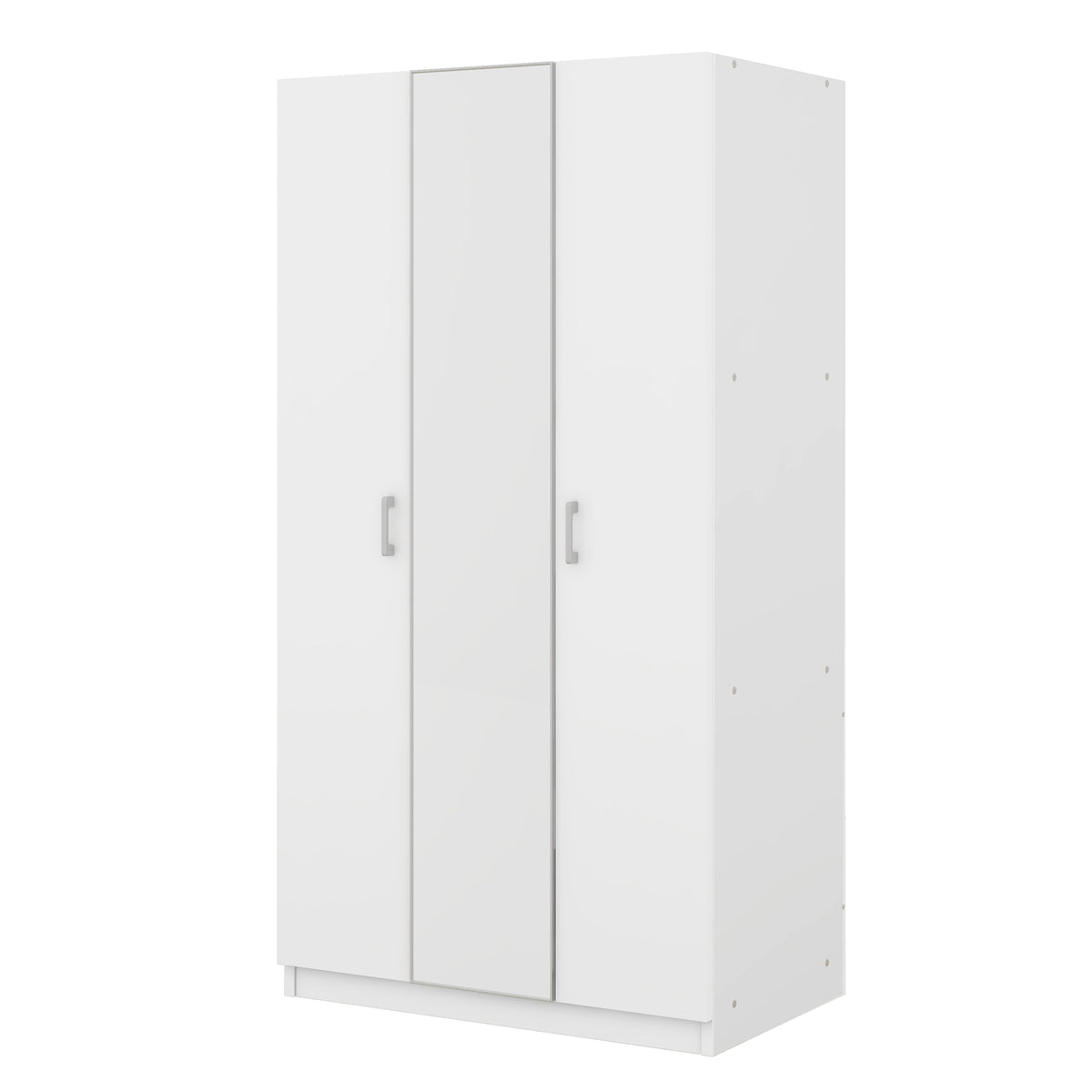 White 3-Door Wardrobe with Center Mirror – Particle Board Closet Organizer with Hanging Space