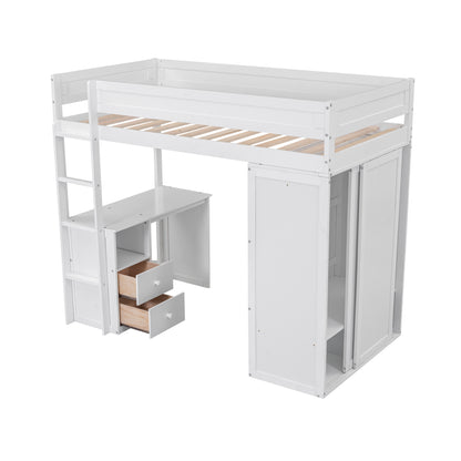 White Twin Loft Bed with Desk