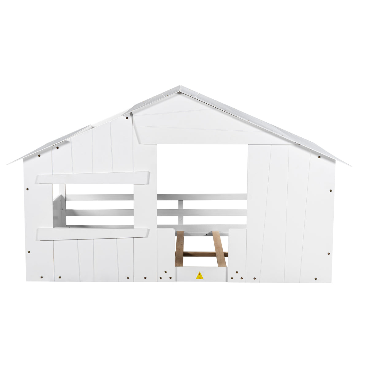 Full Wood Bed with Roof Frame White