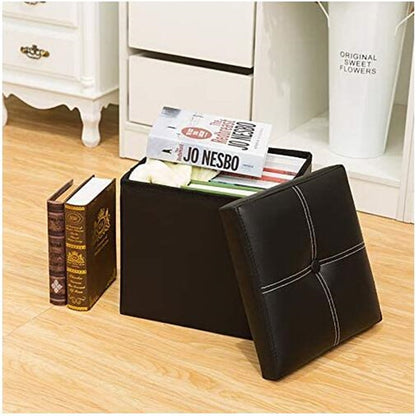 Foldable Ottoman Storage Stool Leather Gray