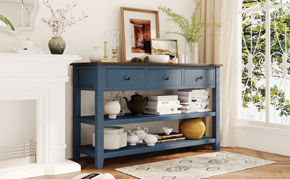 Retro Console Table with Shelves Navy Espresso