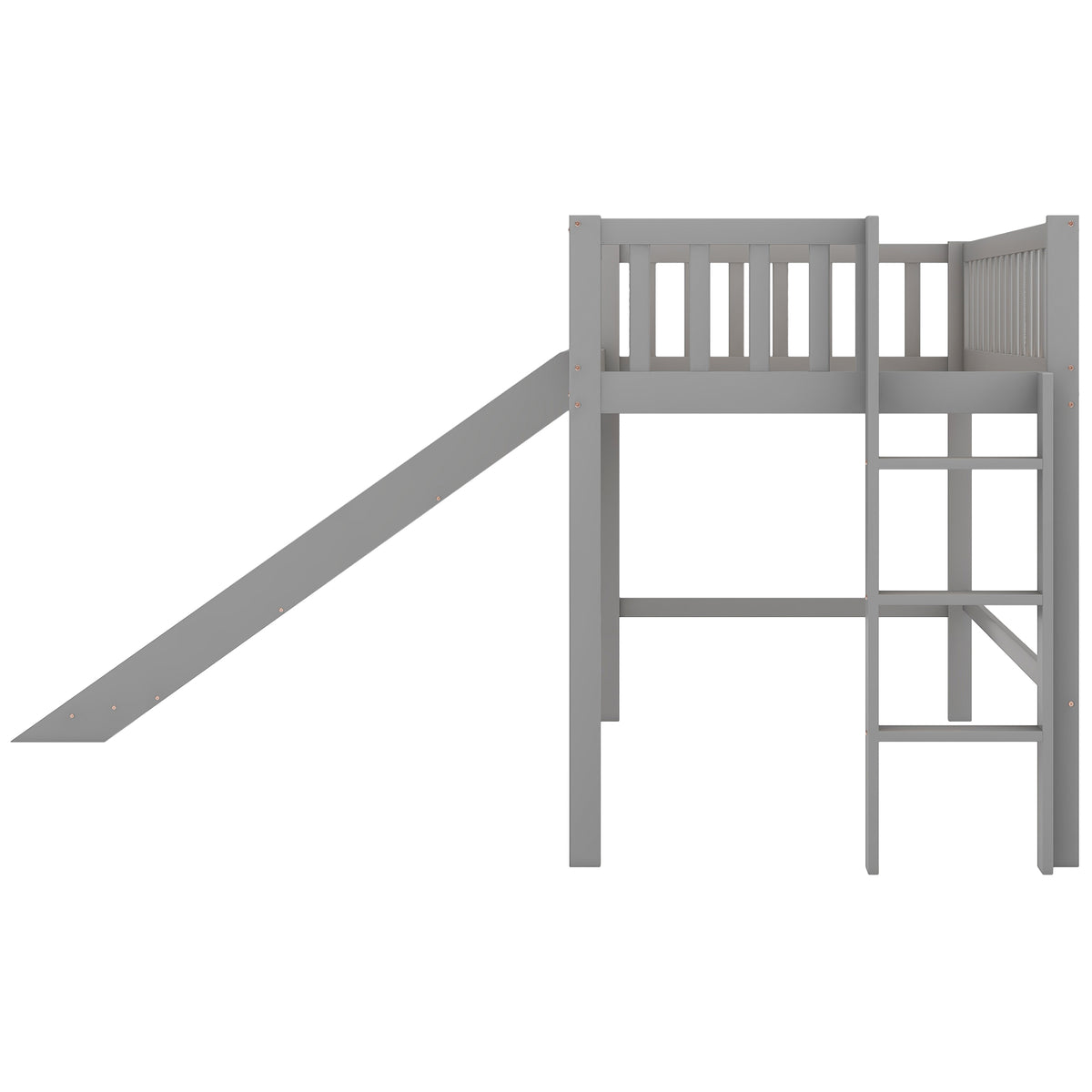 Twin Loft Bed with Ladder and Slide Gray