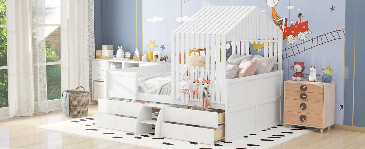 Full Loft Bed with Drawers White