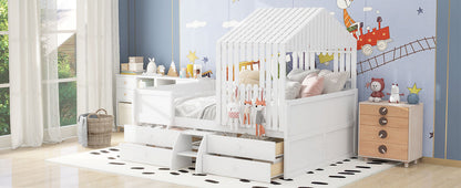 Full Loft Bed with Drawers White