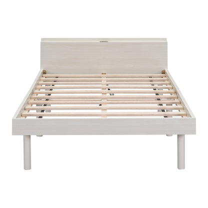 Twin Platform Bed with USB Ports White Wash