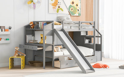 Twin Bunk Bed with Storage Gray