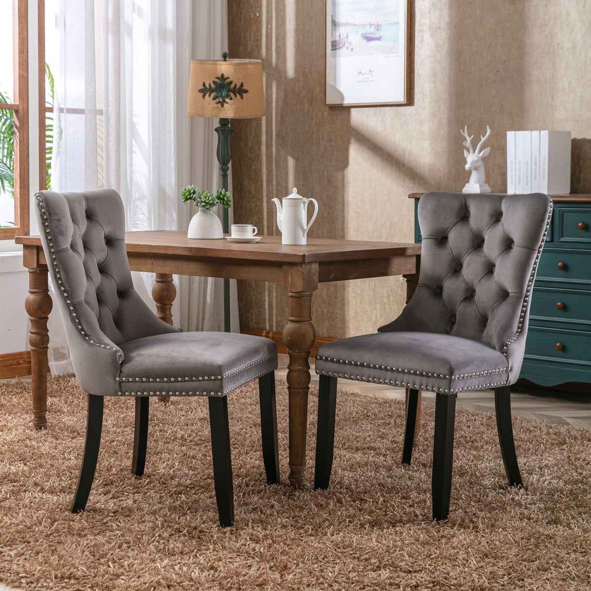 Nikki Tufted Linen Dining Chair Set (2 pcs) – Gray