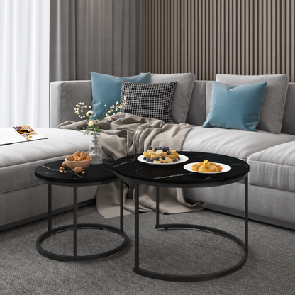 Nesting Coffee Tables Set of 2 Black Marble Top