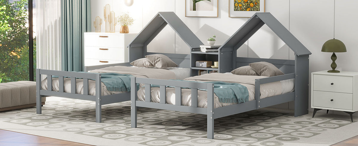 Double Twin Platform Bed Gray