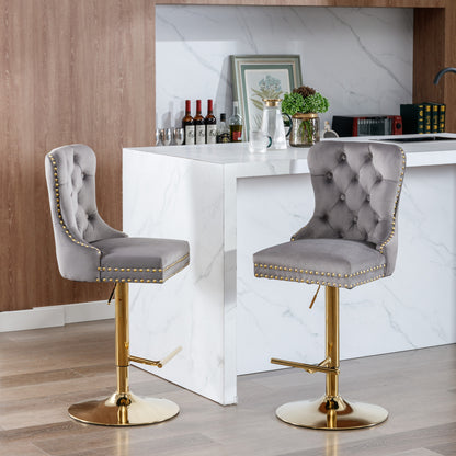 Adjustable Velvet Bar Stool Set of 2 Gray