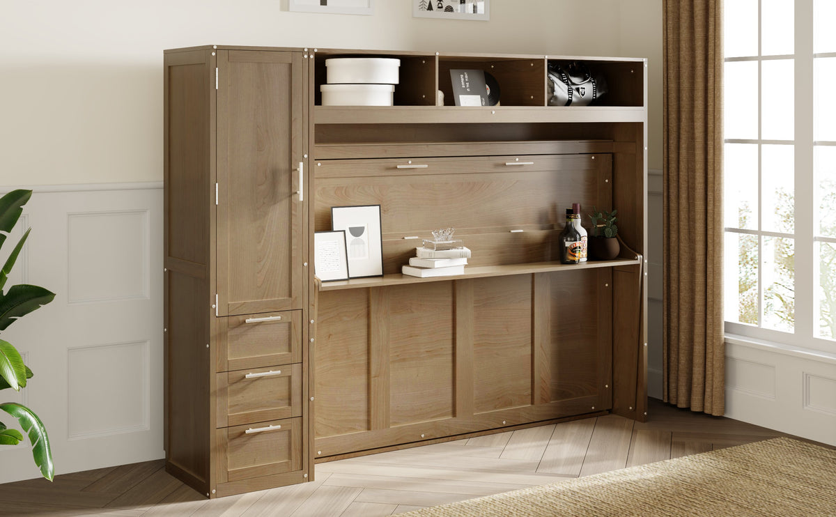 Antique Grey Murphy Bed with Storage Drawers