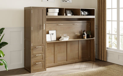 Antique Grey Murphy Bed with Storage Drawers