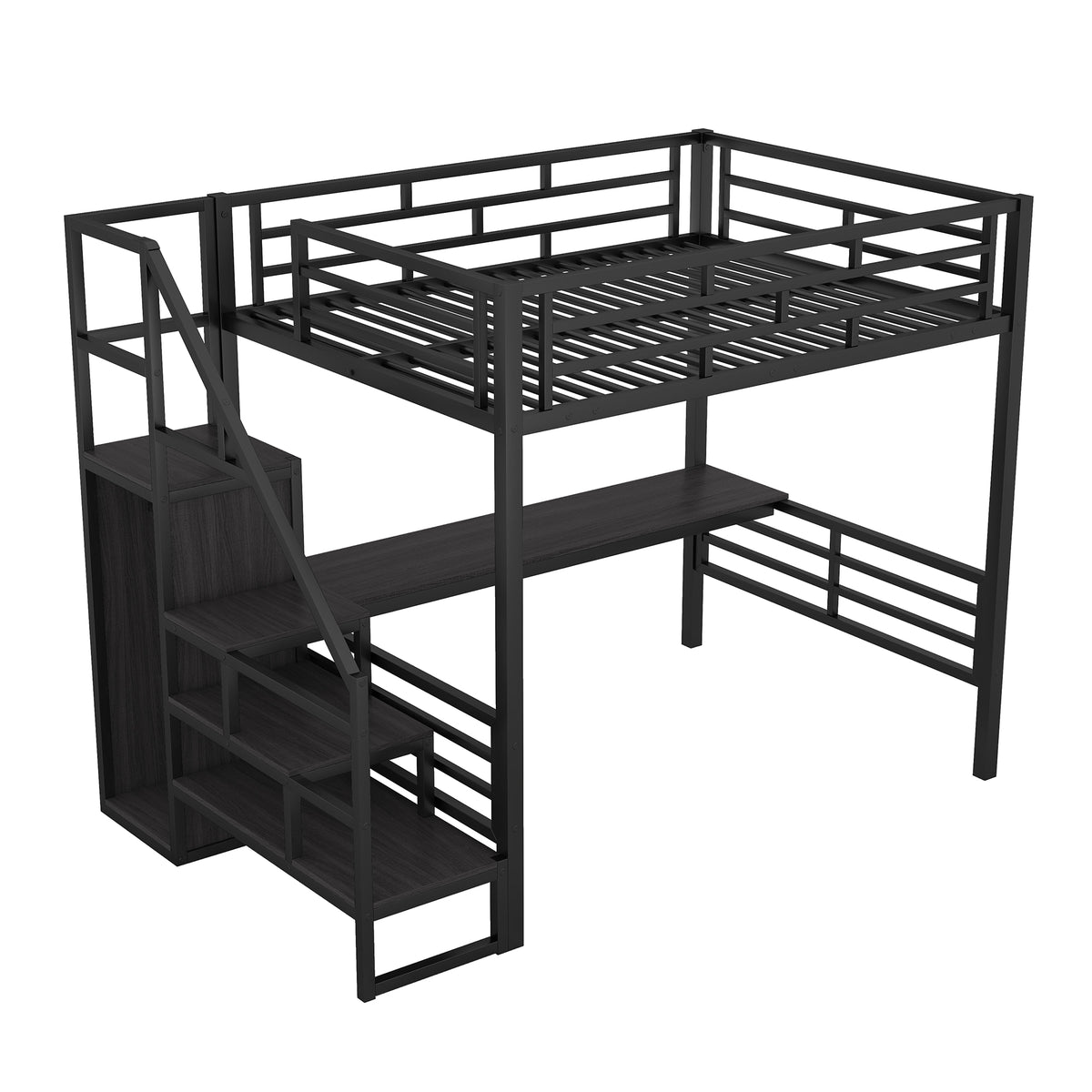 Full Metal Loft Bed with Desk Black