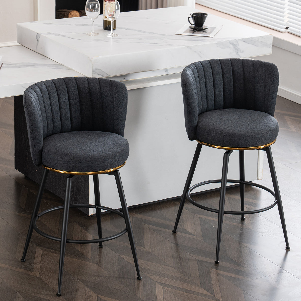 Adjustable Gray Bar Stool Set (2 pcs) – Modern Metal Base