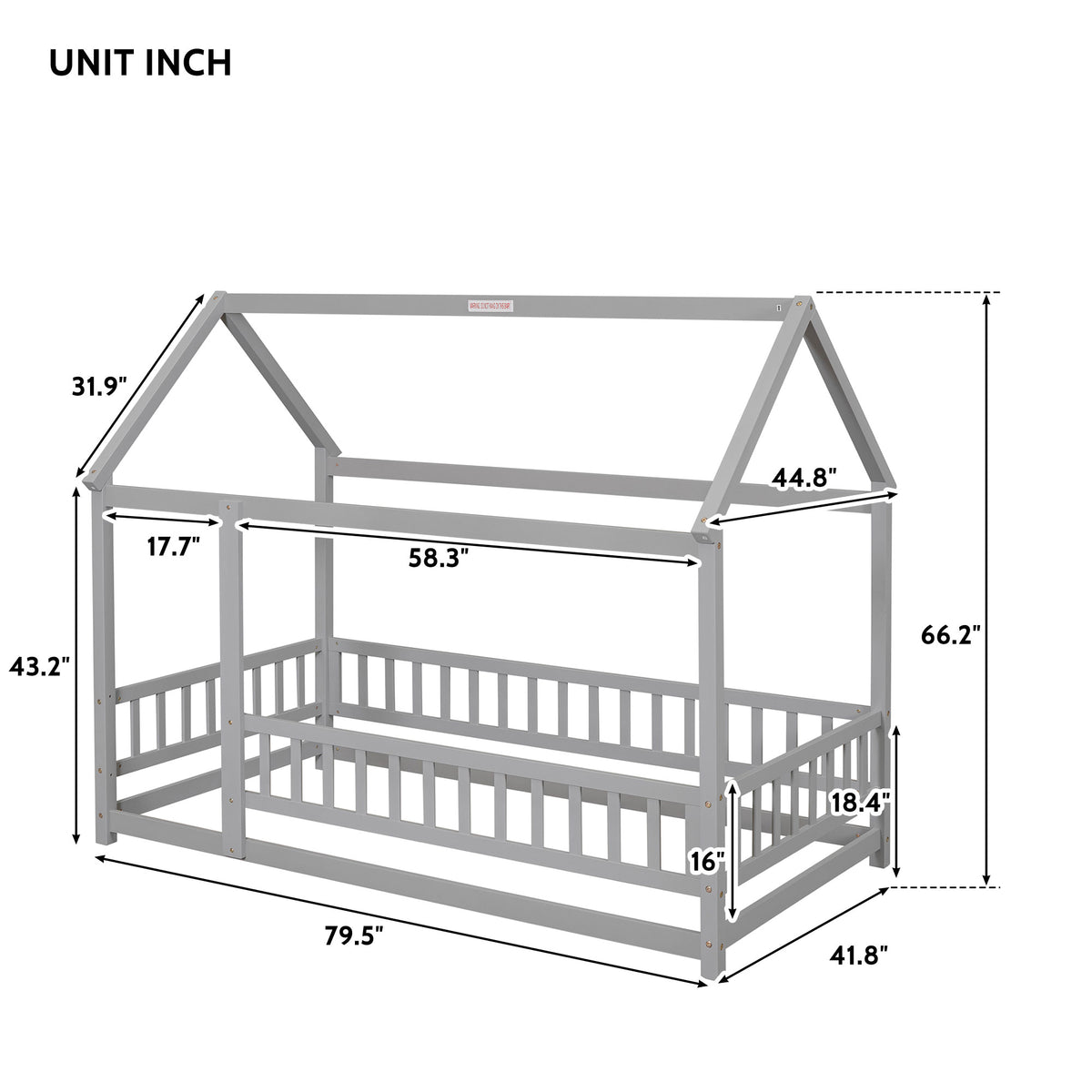 Twin Floor Bed Grey