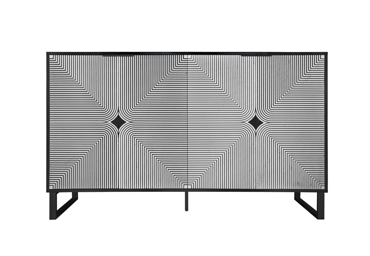 Striped 4-Door Buffet Cabinet