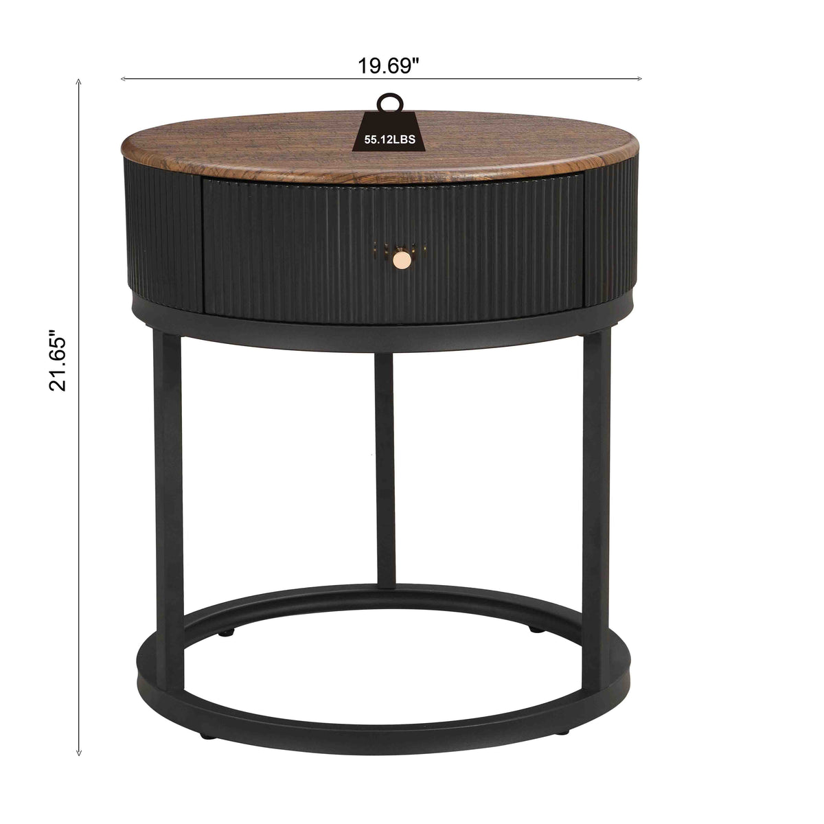 Round Side Table with Drawer White