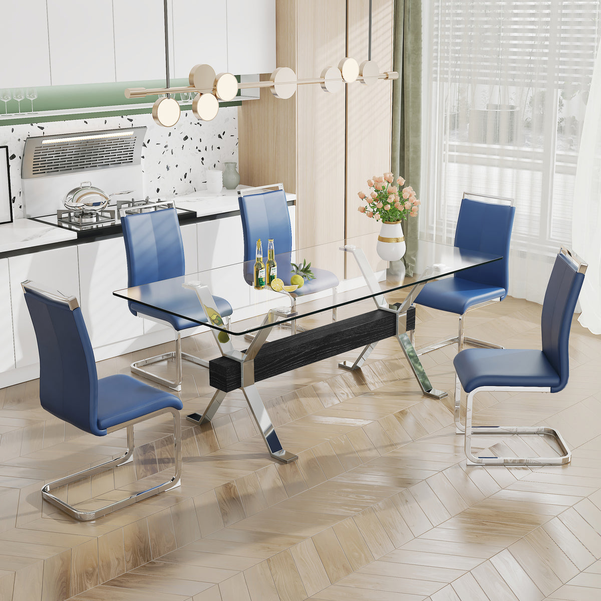 Glass Dining Table – Silver Metal Legs
