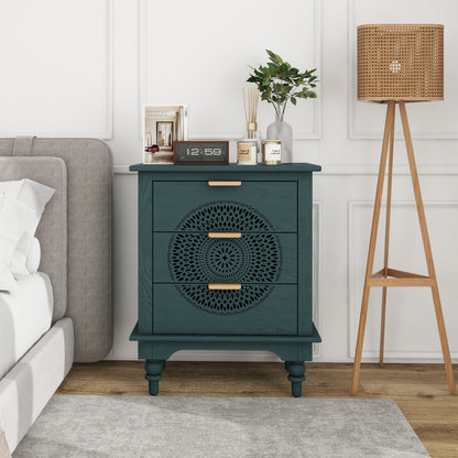 Carved Storage Chest with Metal Handles