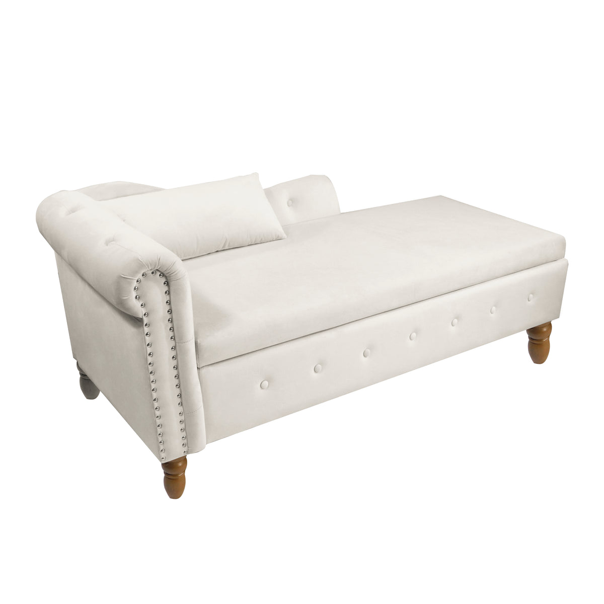 Beige Chaise Lounge with Storage and Pillow