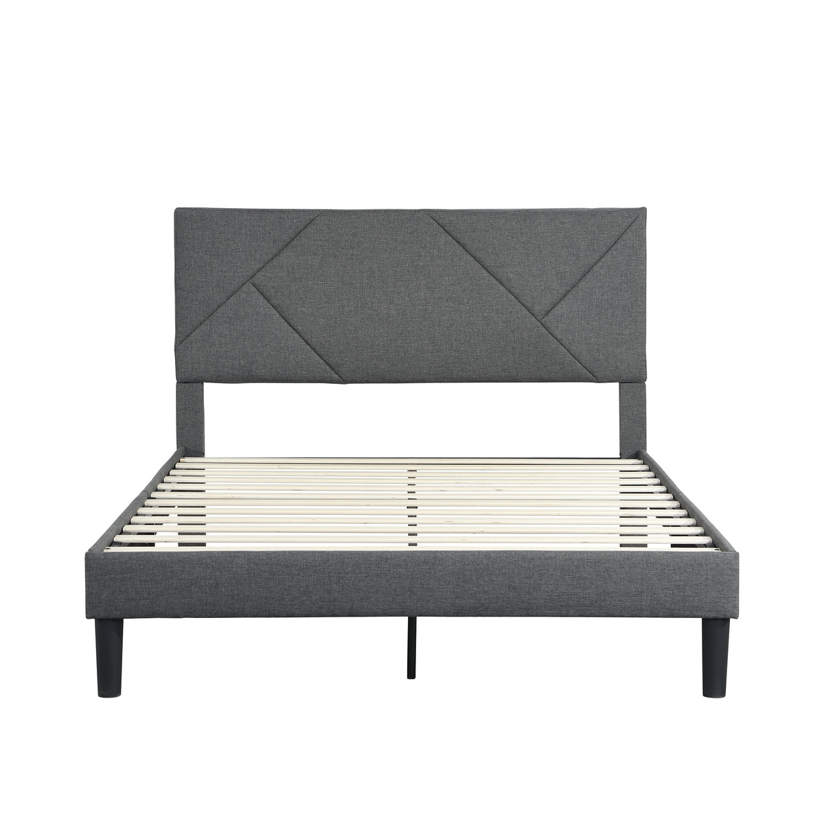Queen Upholstered Platform Bed – Grey Wood Support