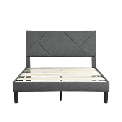 Queen Upholstered Platform Bed – Grey Wood Support