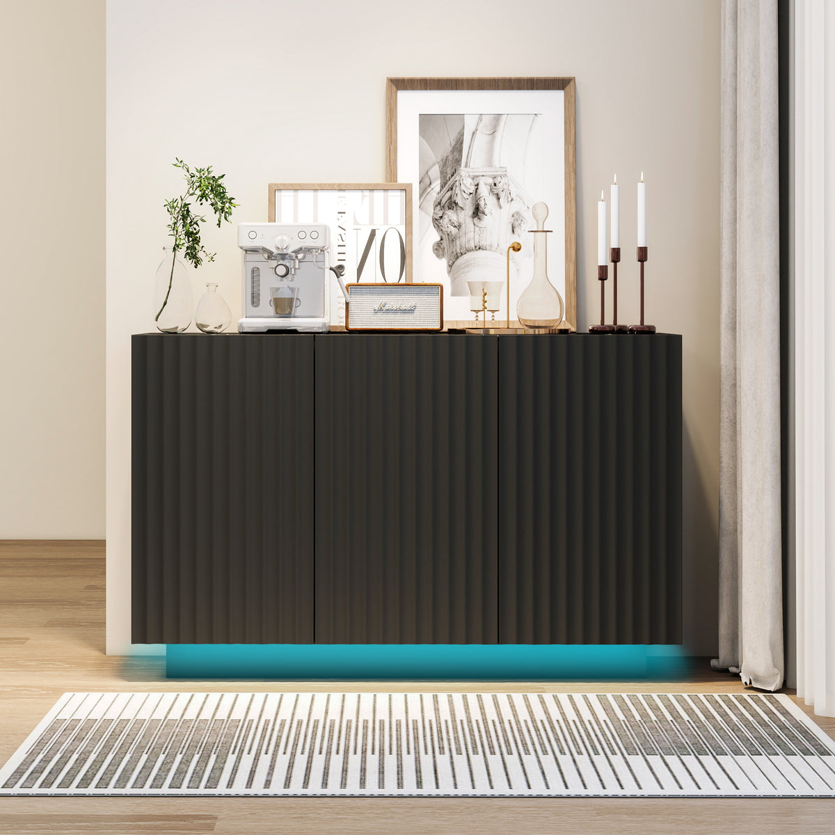 Carved LED Sideboard Cabinet with Adjustable Shelf