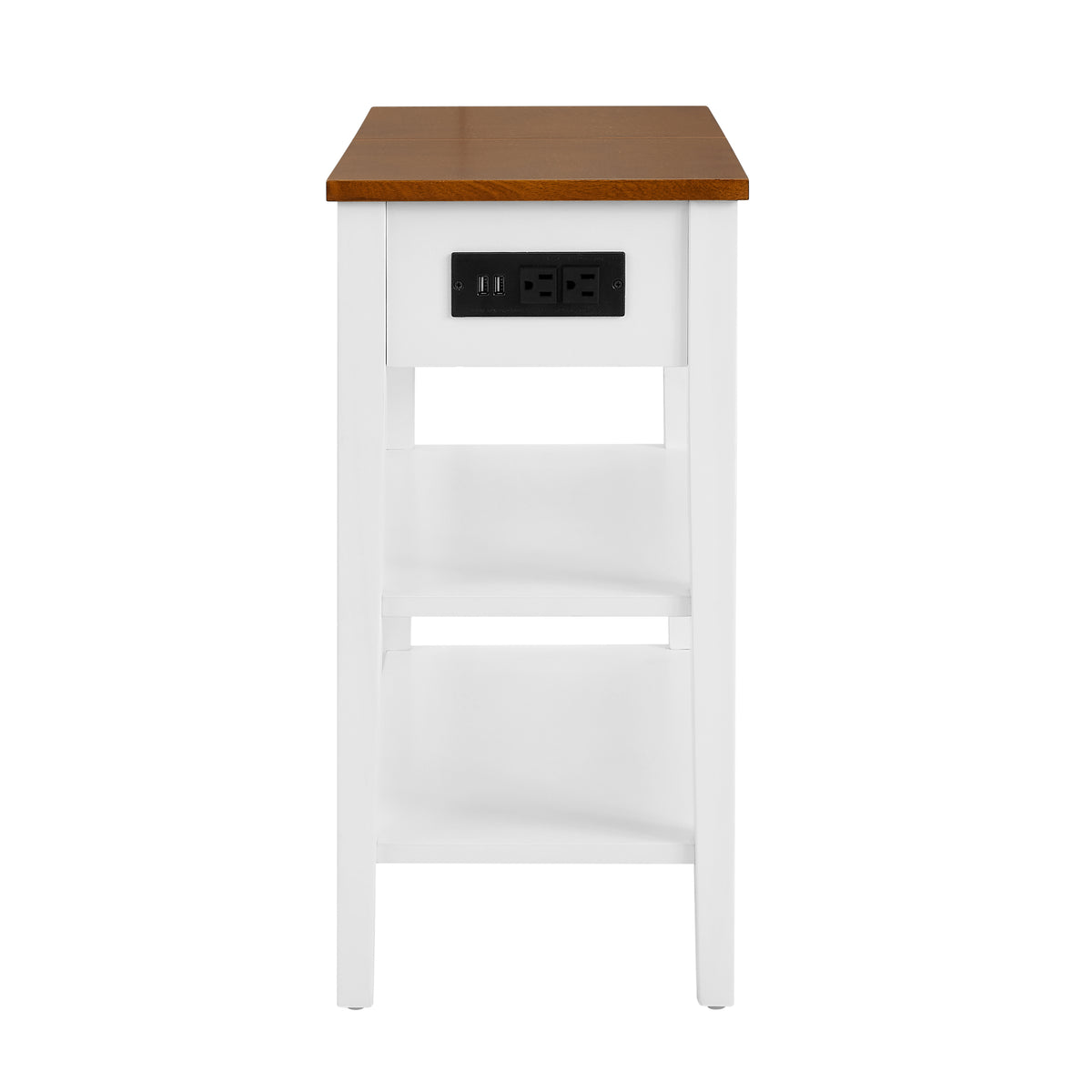 Wooden End Table with USB Ports Walnut