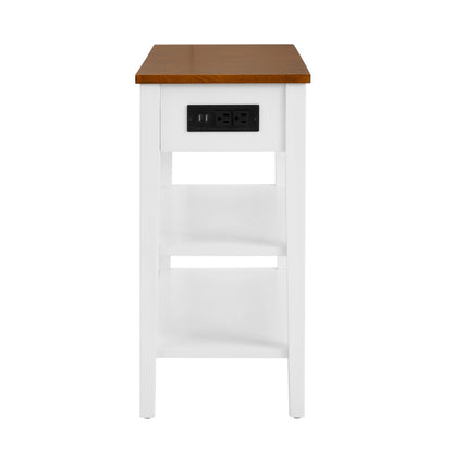 Wooden End Table with USB Ports Walnut