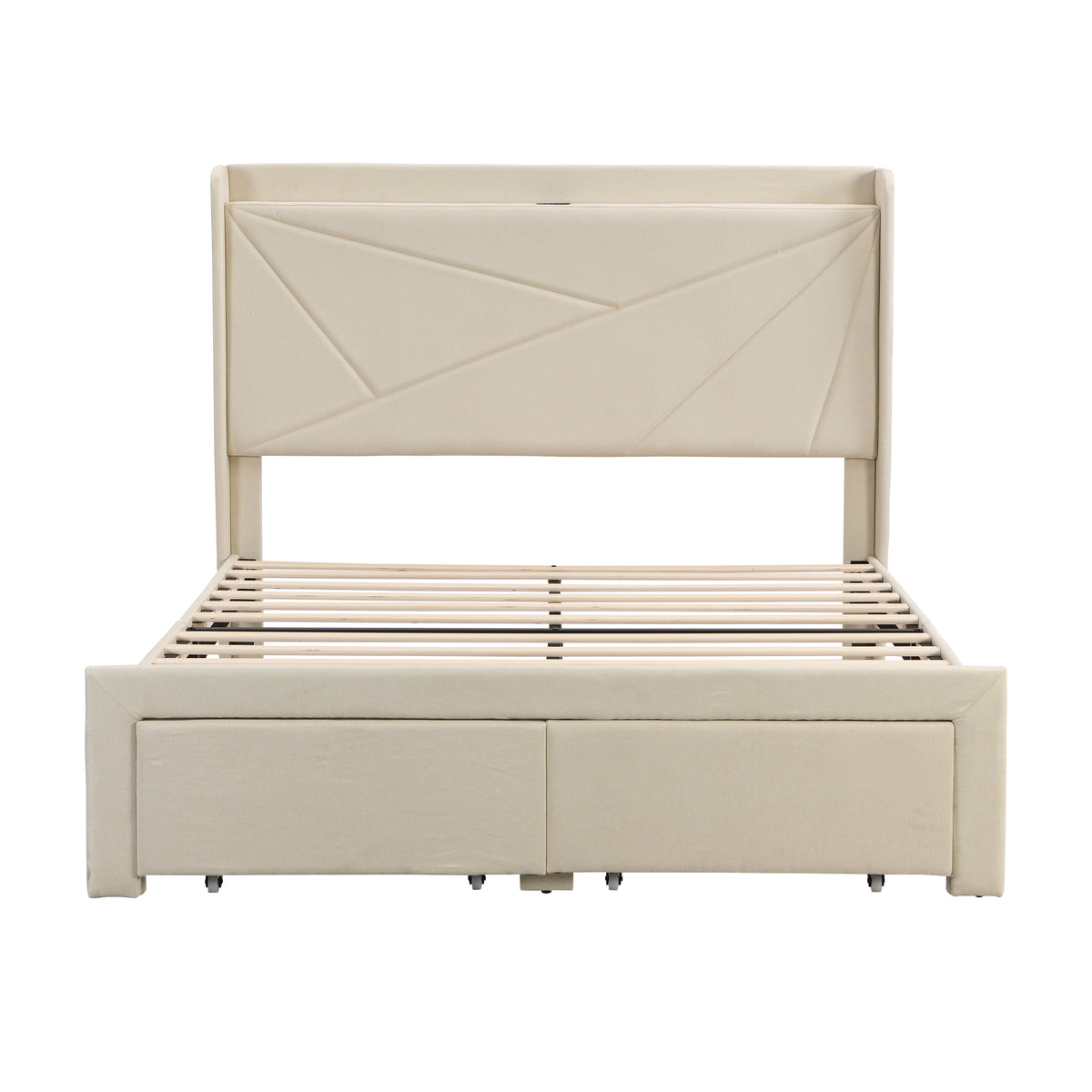 Full Size Upholstered Bed with Drawers – Beige