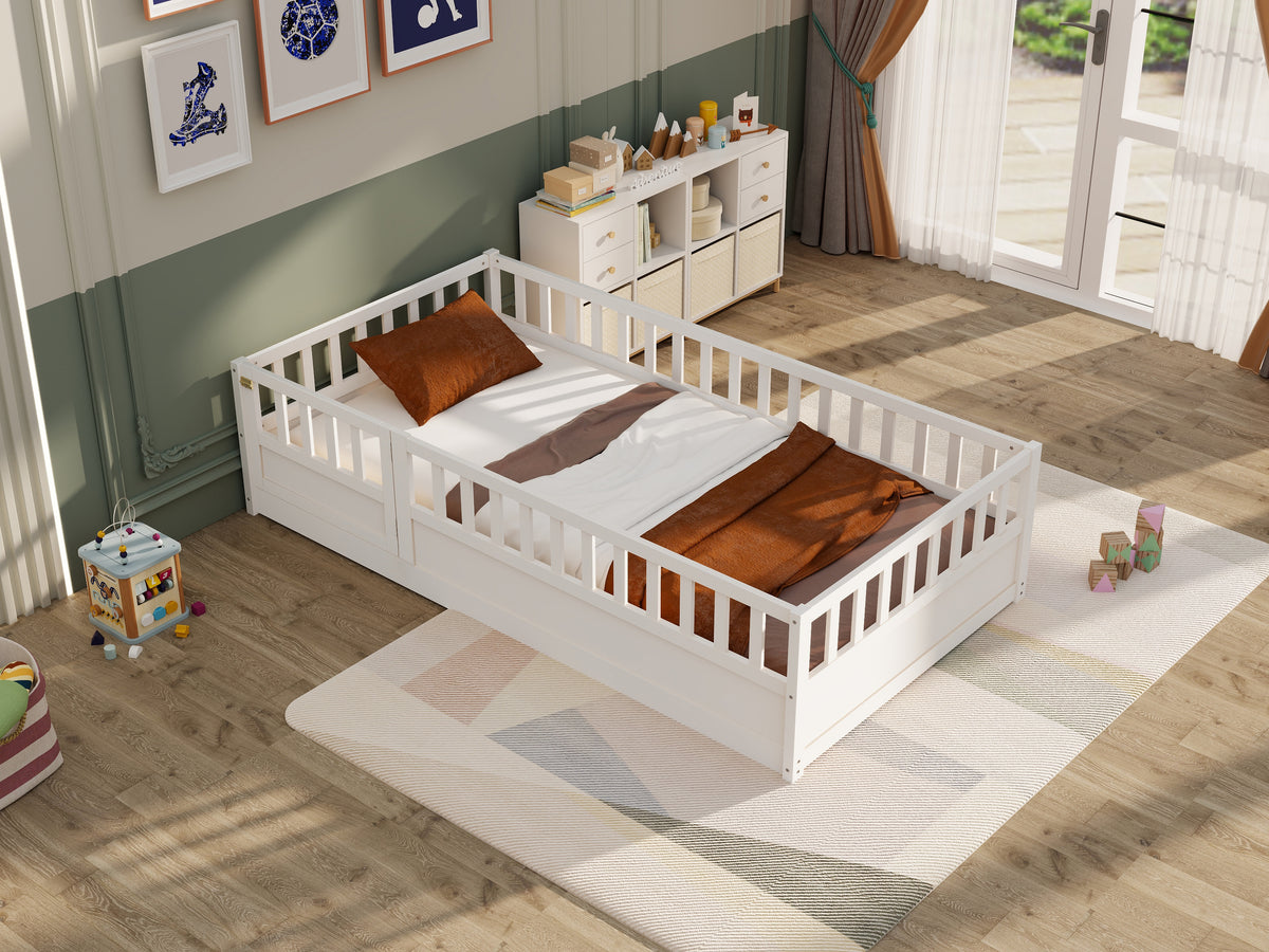 Montessori Floor Bed – White Wooden Frame