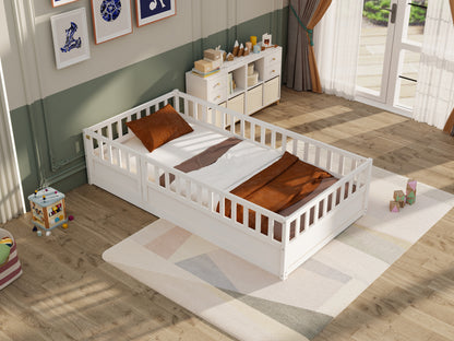 Montessori Floor Bed – White Wooden Frame