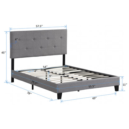 Full Upholstered Platform Bed – Tufted Linen Headboard